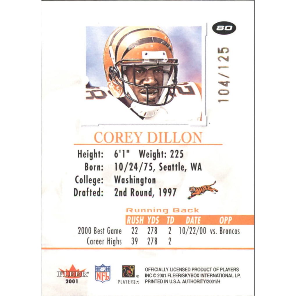 2001 Fleer Authority Prominence 125 #80 Corey Dillon