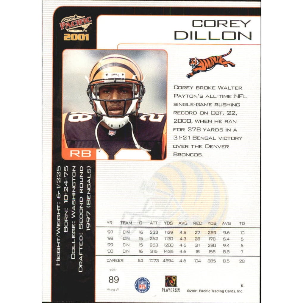 2001 Pacific Premiere Date #89 Corey Dillon