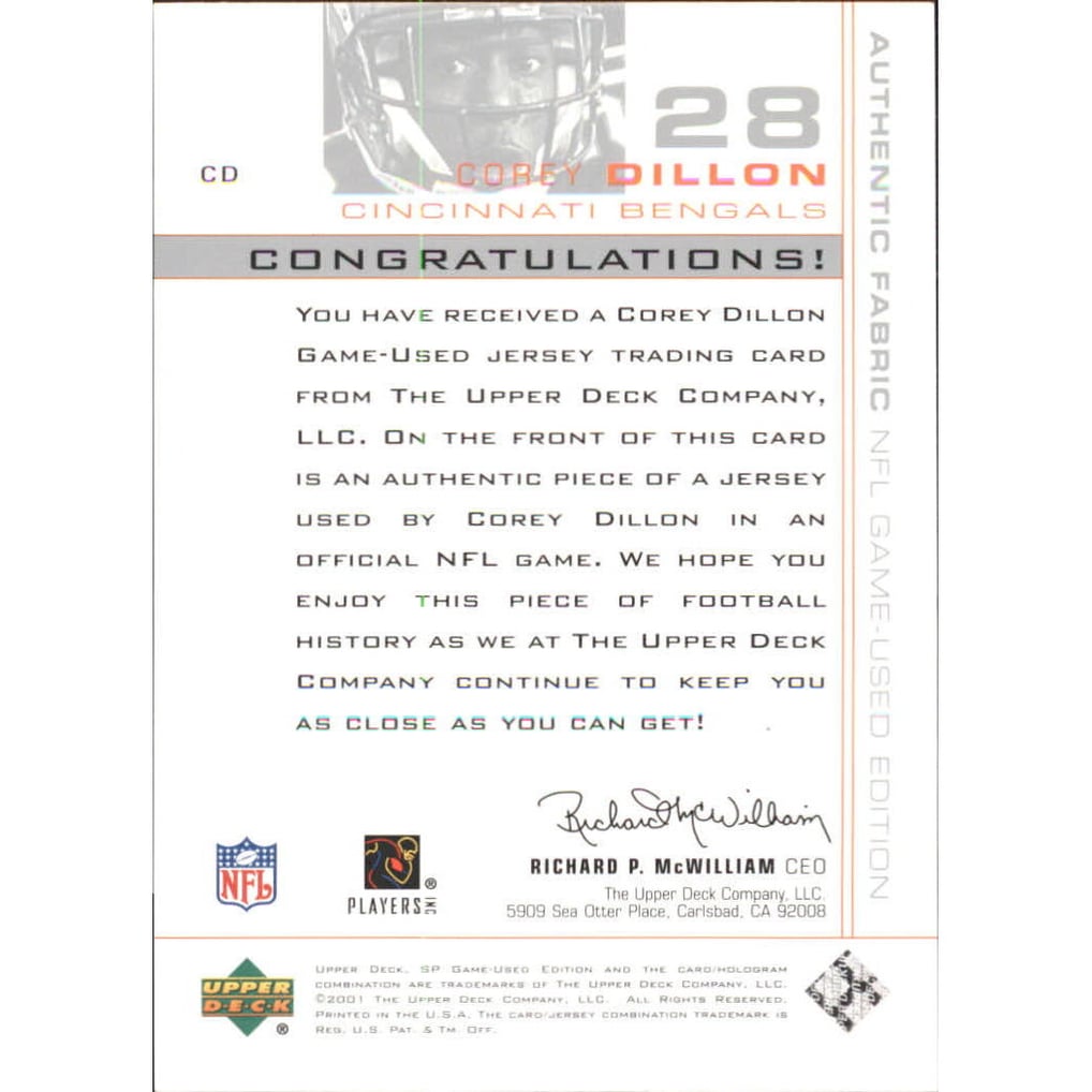 2001 SP Game Used Edition Authentic Fabric #CD Corey Dillon