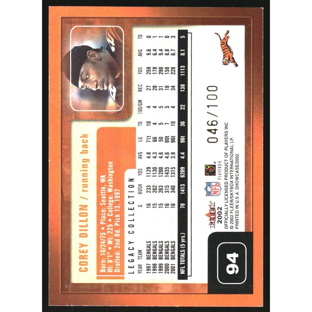 2002 Fleer Showcase Legacy #94 Corey Dillon