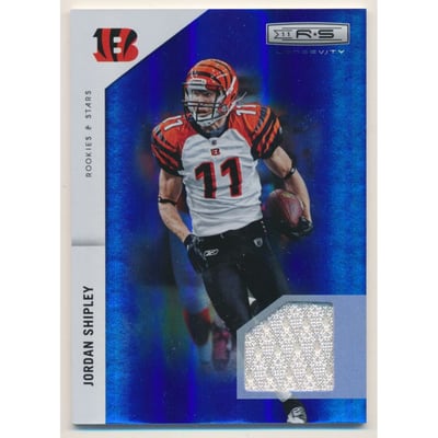 2011 Rookies and Stars Longevity Materials Sapphire #32 Jordan Shipley/100