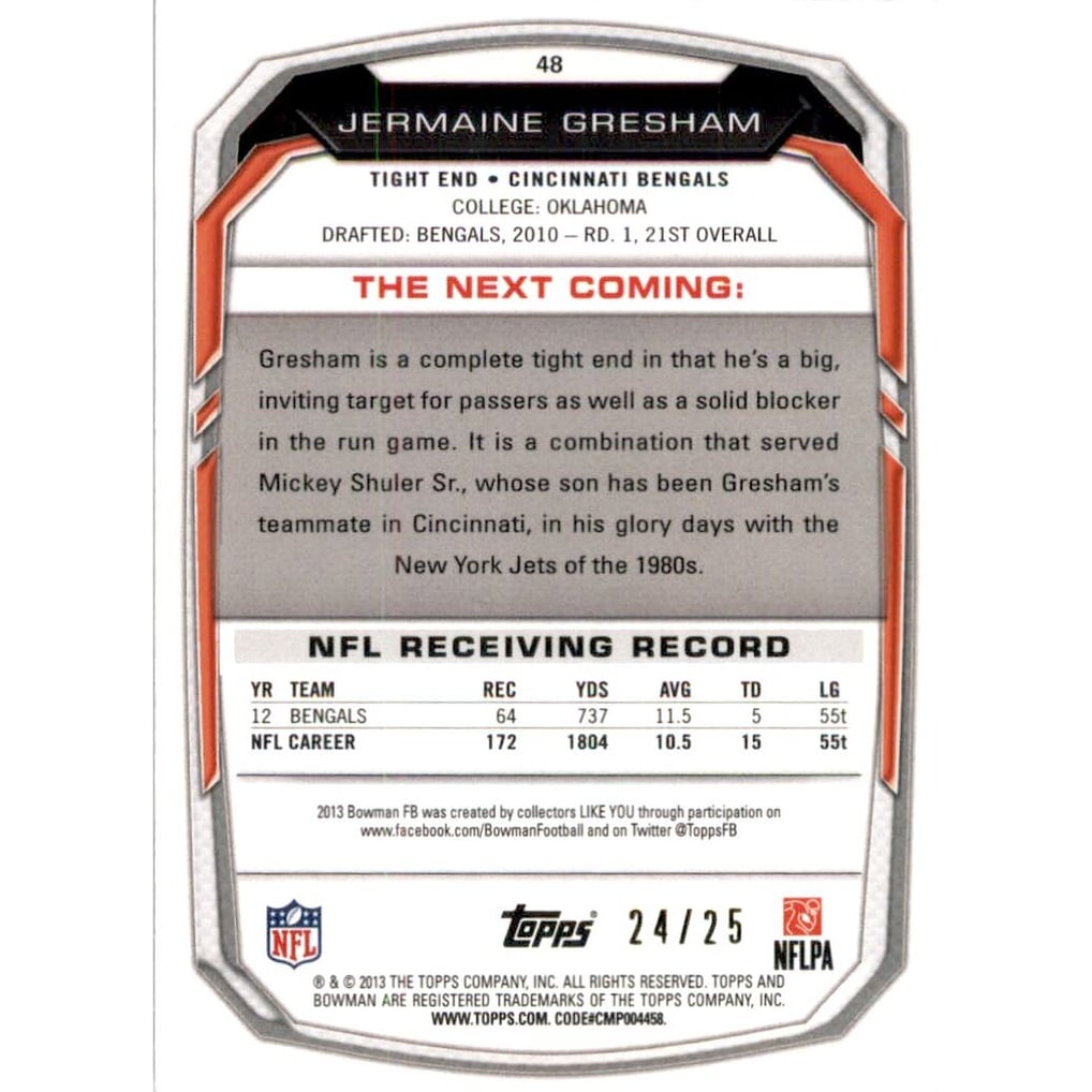 2013 Bowman Red #48 Jermaine Gresham