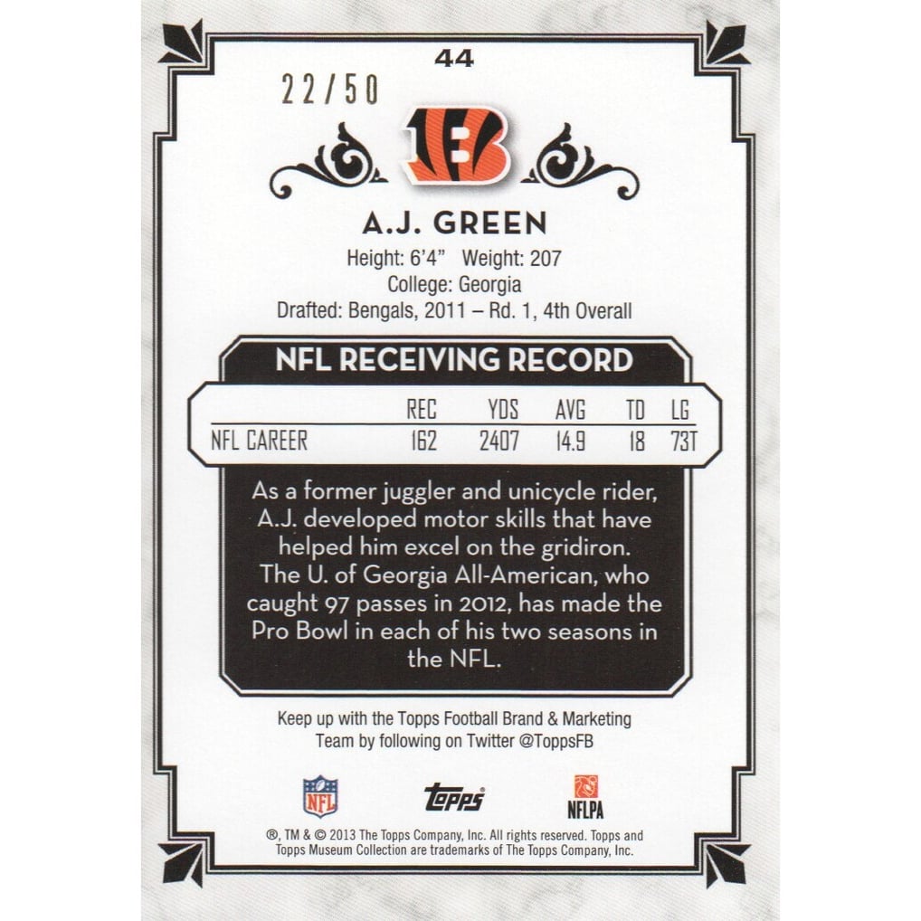 2013 Topps Museum Collection Ruby #44 A.J. Green