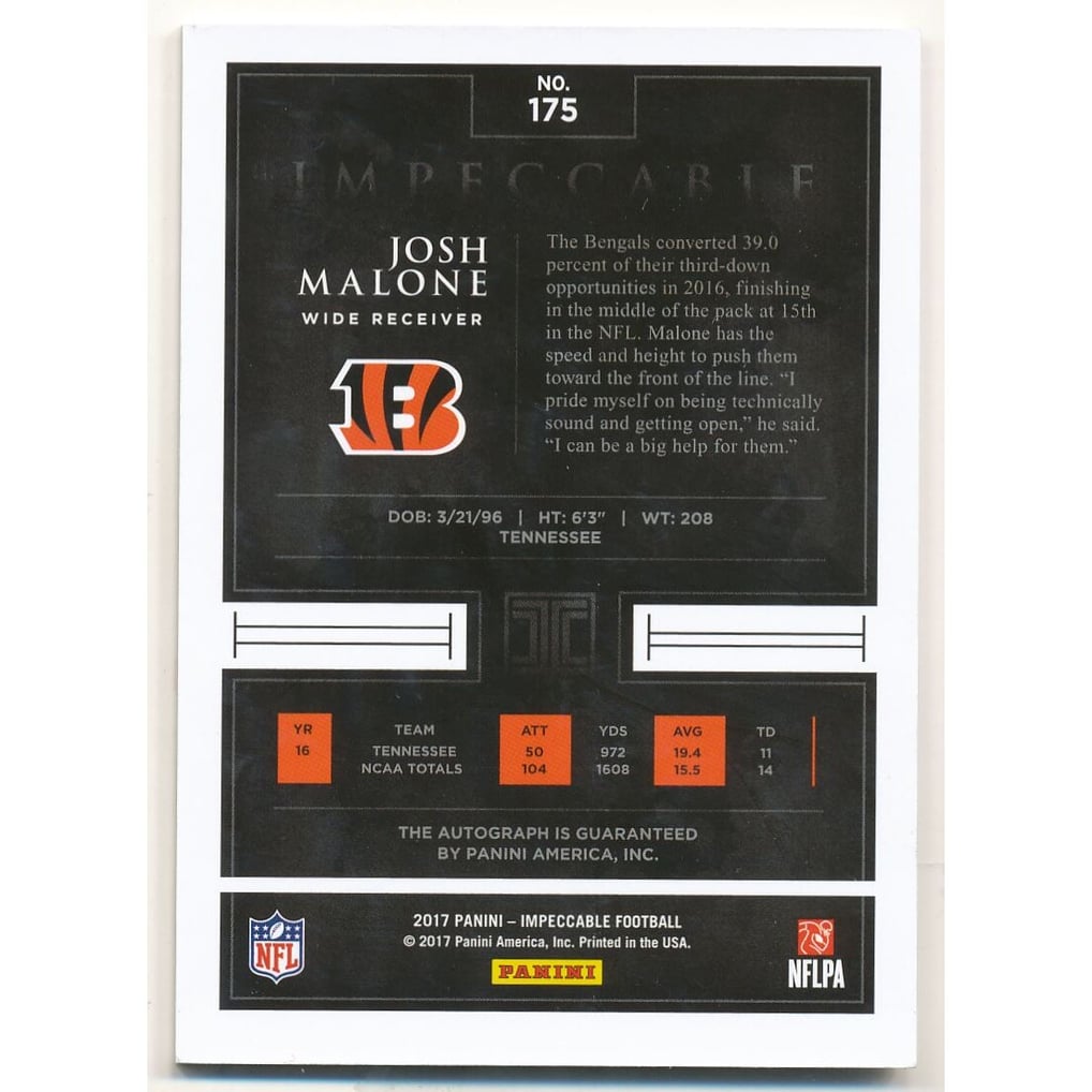 2017 Panini Impeccable #175 Josh Malone AU RC