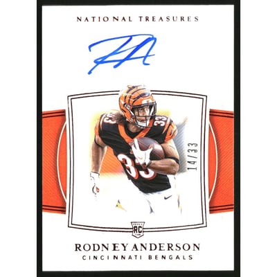 2019 Panini National Treasures Red Jersey Number #119 Rodney Anderson AU/33