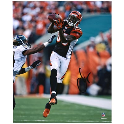 Chad Johnson Cincinnati Bengals Fanatics Authentic Autographed 8" x 10" Black Jersey Making Catch Photograph