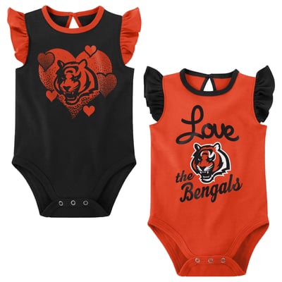 Cincinnati Bengals Girls Newborn & Infant Spread the Love 2-Pack Bodysuit Set - Black/Orange