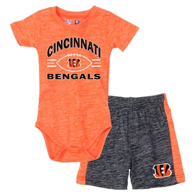 Cincinnati Bengals Wes & Willy Infant Cloudy Yard Hopper Bodysuit & Shorts Set - Orange/Black