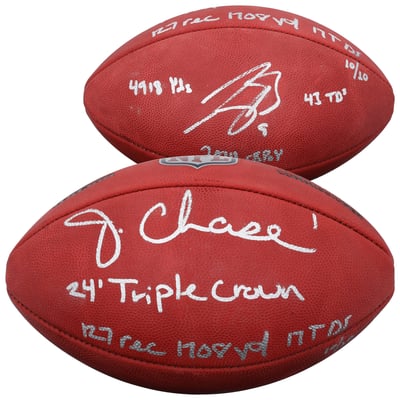 Joe Burrow & Ja'Marr Chase Cincinnati Bengals Autographed Fanatics Authentic Duke Full Color Football with Multiple Inscriptions - Limited Edition #10/10