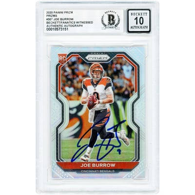 Joe Burrow Cincinnati Bengals Autographed 2020 Panini Prizm Silver Prizm #307 Beckett Fanatics Witnessed Authenticated 10 Rookie Card