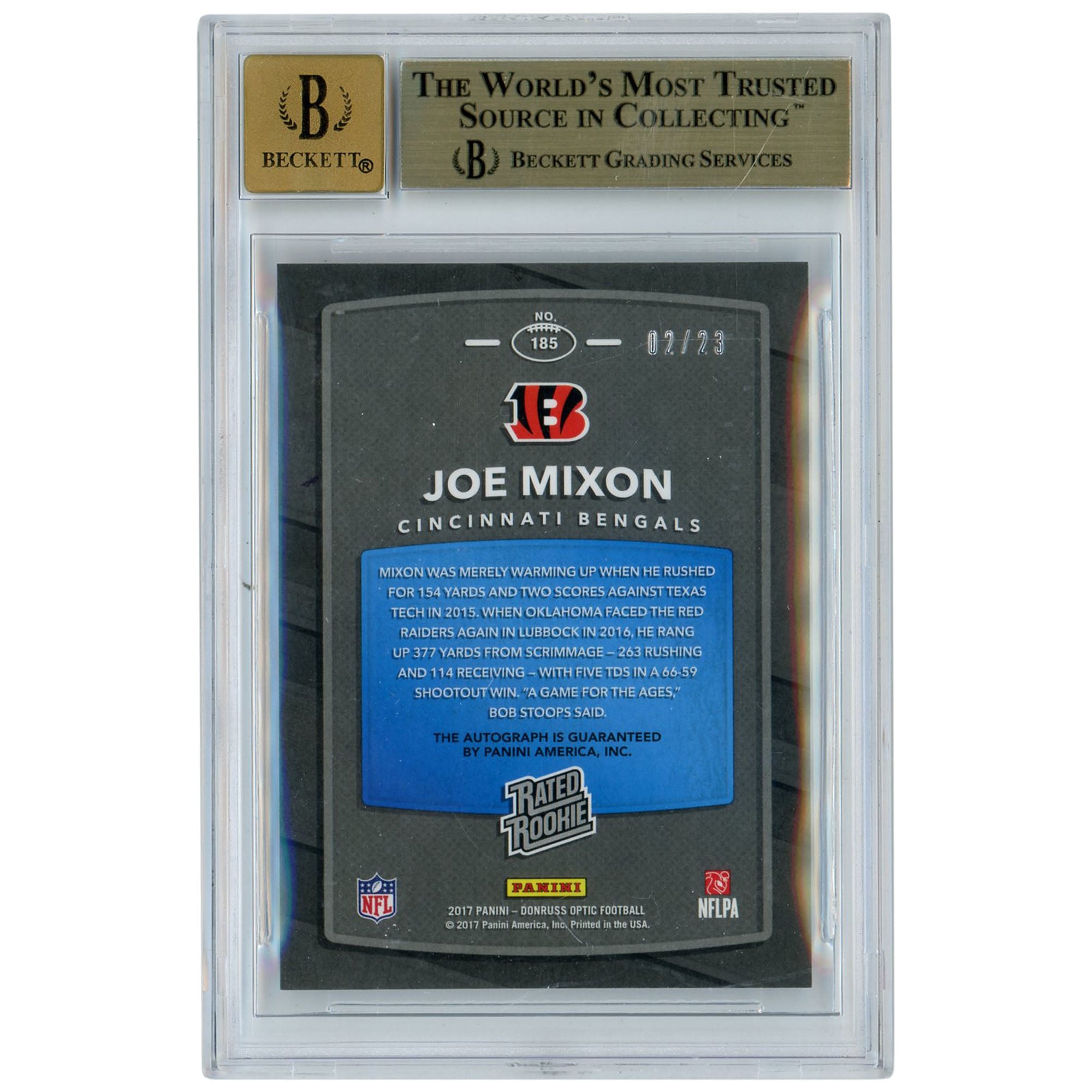 Joe Mixon Cincinnati Bengals Autographed 2017 Panini Playoff Rated