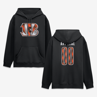 Cincinnati Bengals  Metallic Mascot Personalized Name & Number Hoodie - Black