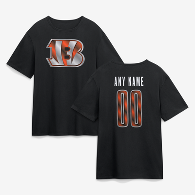 Cincinnati Bengals  Metallic Mascot Personalized Name & Number T-Shirt - Black