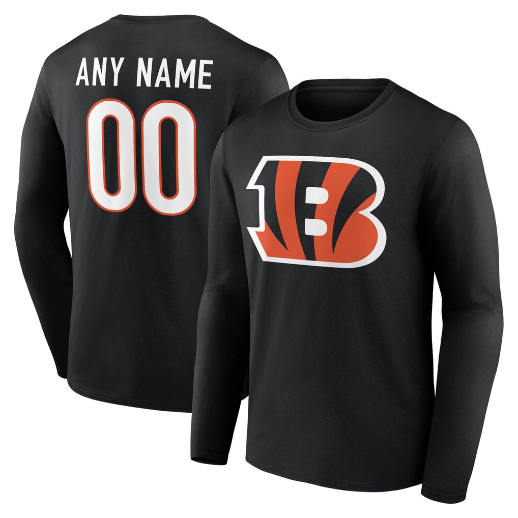 Cincinnati Bengals Team Authentic Personalized Name & Number Long Sleeve T-Shirt - Black