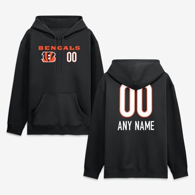Cincinnati Bengals  Touchdown Wordmark Personalized Name & Number Hoodie - Black