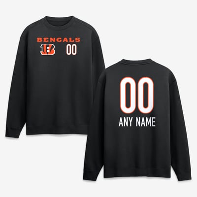 Cincinnati Bengals  Touchdown Wordmark Personalized Name & Number Sweatshirt - Black