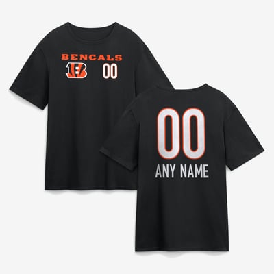 Cincinnati Bengals  Touchdown Wordmark Personalized Name & Number T-Shirt - Black