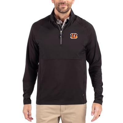 Cincinnati Bengals Cutter & Buck Adapt Eco Knit Hybrid Recycled Quarter-Zip Raglan Jacket - Black