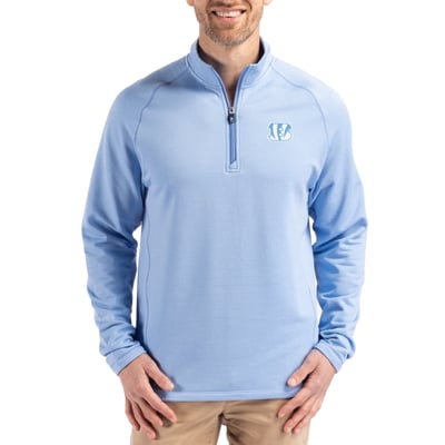 Cincinnati Bengals Cutter & Buck Peshastin Eco Fleece Recycled Raglan Quarter-Zip Top - Powder Blue
