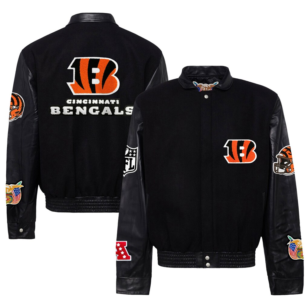  Cincinnati Bengals Jeff Hamilton Wool & Leather Full-Snap Varsity Jacket - Black