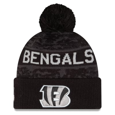 Cincinnati Bengals New Era 2026 Salute To Service Cuffed Knit Hat with Pom - Black