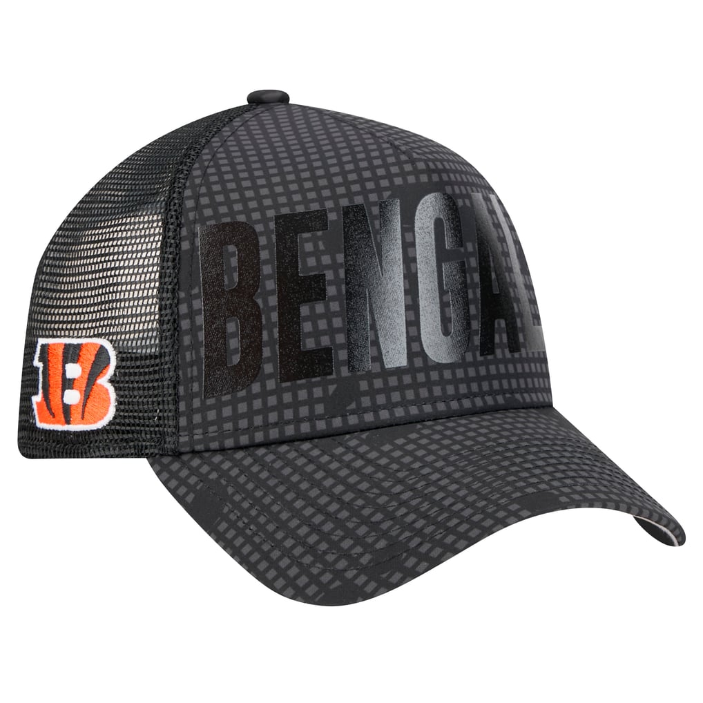 Cincinnati Bengals New Era  Midnight Ink Tonal Text A-Frame Trucker 9FORTY Adjustable Hat - Black