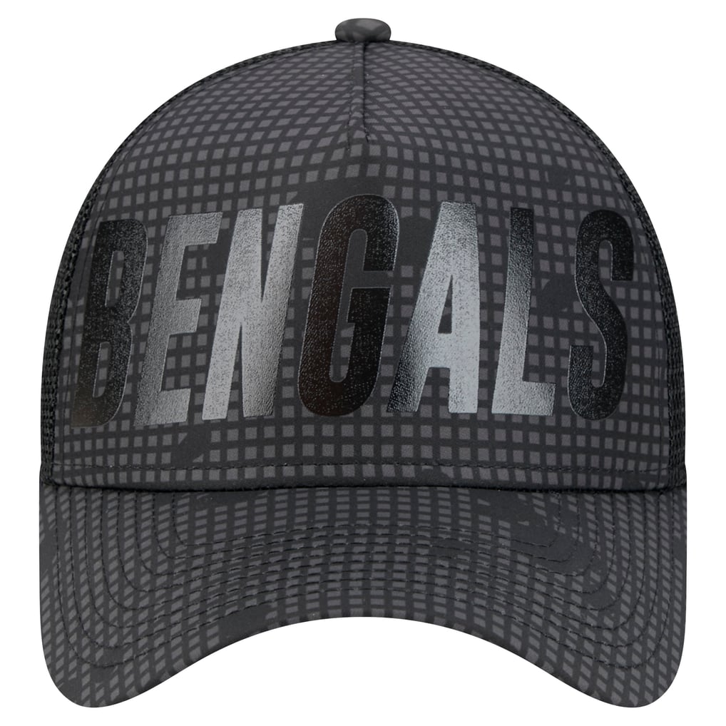 Cincinnati Bengals New Era  Midnight Ink Tonal Text A-Frame Trucker 9FORTY Adjustable Hat - Black