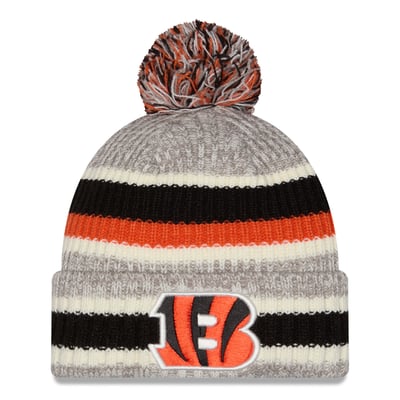 Cincinnati Bengals New Era Stripe Cuff Knit Hat with Pom - Black/Gray