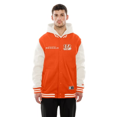 Cincinnati Bengals New Era Full-Snap Fleece Hooded Jacket - Orange/Cream