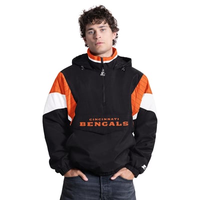 Cincinnati Bengals Starter The Throwback Half-Zip Hooded Jacket - Black