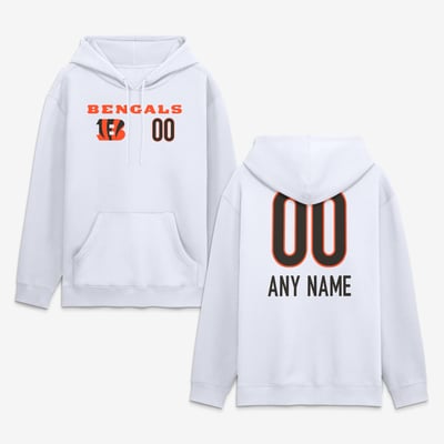 Cincinnati Bengals  Touchdown Wordmark Personalized Name & Number Hoodie - White