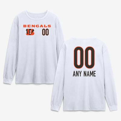 Cincinnati Bengals  Touchdown Wordmark Personalized Name & Number Long Sleeve T-Shirt - White