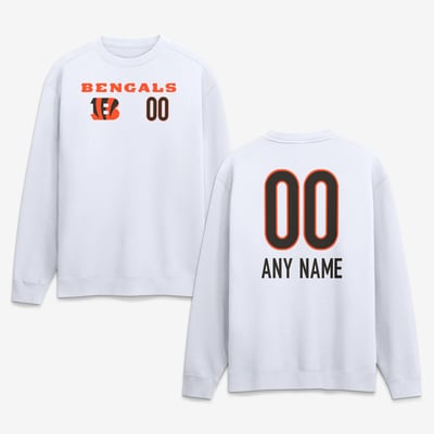 Cincinnati Bengals  Touchdown Wordmark Personalized Name & Number Sweatshirt - White
