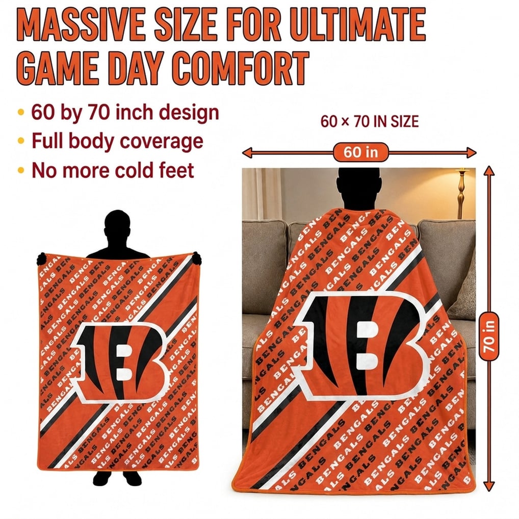 Cincinnati Bengals Pegasus 60" x 70" Diagonal Lined Wordmark Ultra Soft Blanket