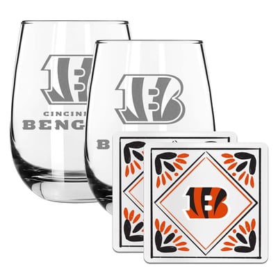 Cincinnati Bengals The Memory Company 15oz. Stemless Wine Glass & Coaster Set