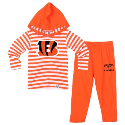  Cincinnati Bengals Wes & Willy Toddler Stripe Hooded Long Sleeve and Pant Set - Orange