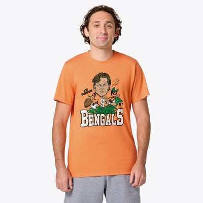 Joe Burrow Cincinnati Bengals Homage Unisex Caricature Player Graphic Tri-Blend T-Shirt - Orange