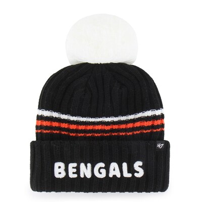  Cincinnati Bengals '47 Women's Fuzzy Script Cuffed Knit Hat with Pom - Black