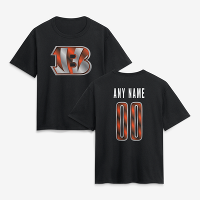 Cincinnati Bengals Women's Forged Mascot Personalized Name & Number T-Shirt - Black