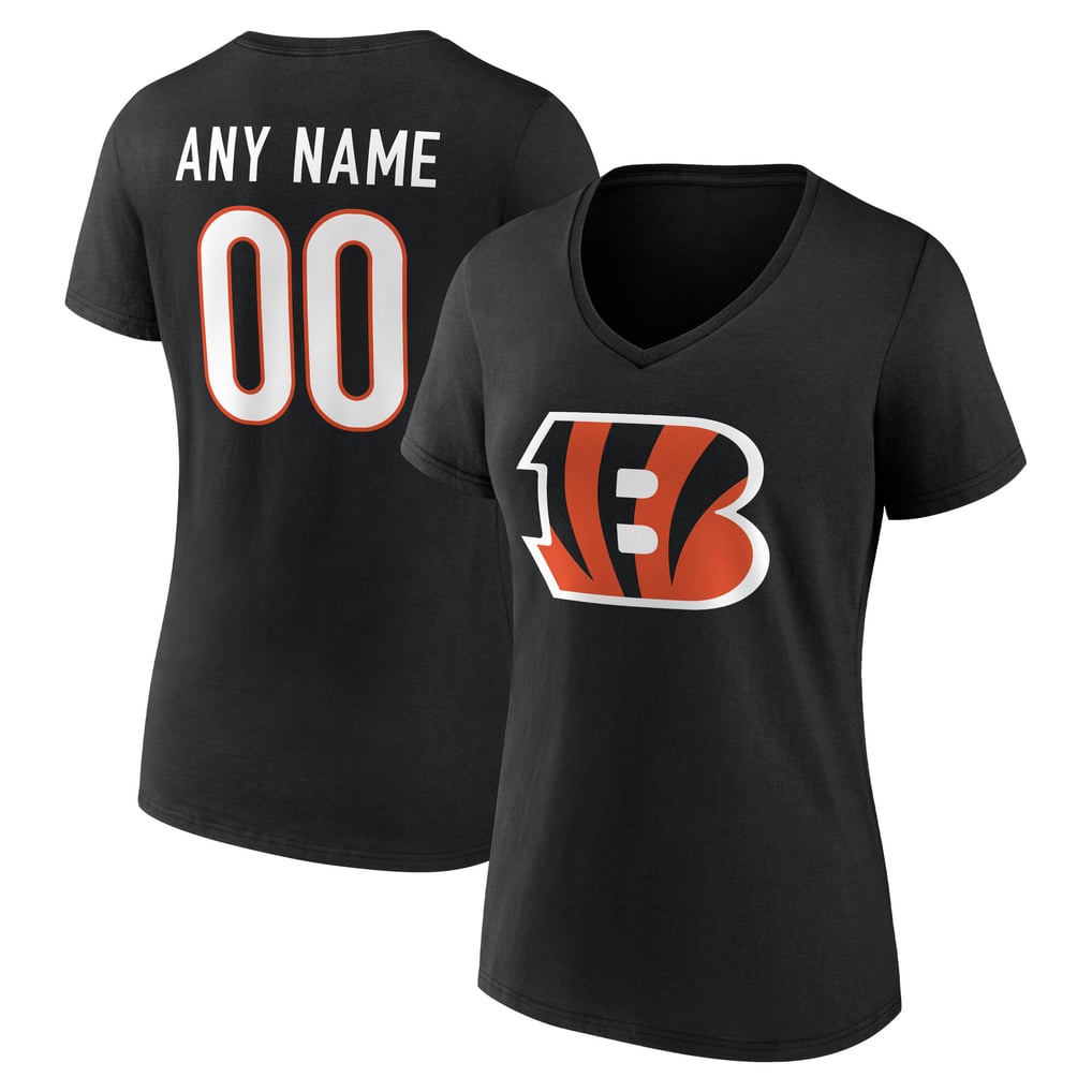 Cincinnati Bengals Women's Team Authentic Personalized Name & Number V-Neck T-Shirt - Black