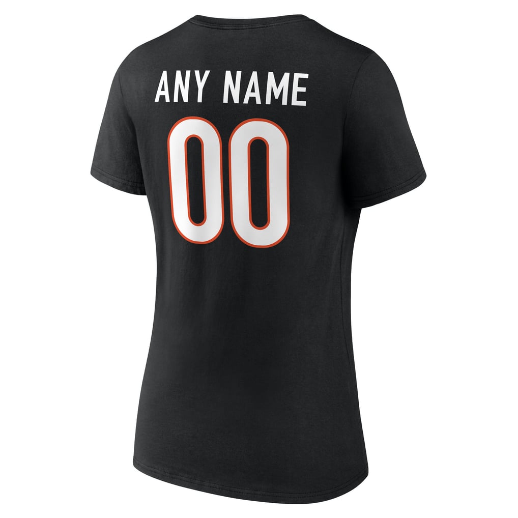 Cincinnati Bengals Women's Team Authentic Personalized Name & Number V-Neck T-Shirt - Black