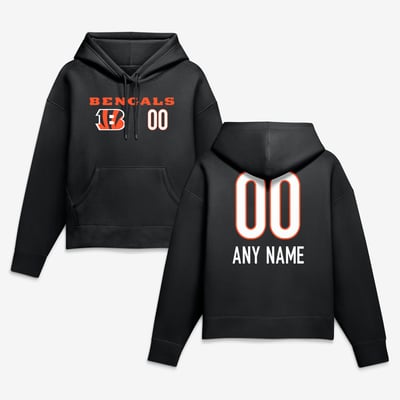 Cincinnati Bengals Women's Touchdown Wordmark Personalized Name & Number Hoodie - Black