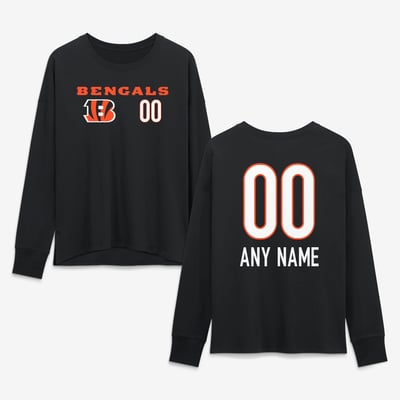 Cincinnati Bengals Women's Touchdown Wordmark Personalized Name & Number Long Sleeve T-Shirt - Black