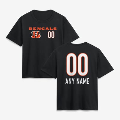 Cincinnati Bengals Women's Touchdown Wordmark Personalized Name & Number T-Shirt - Black