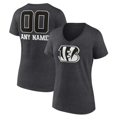 Cincinnati Bengals Women's Personalized Name & Number Monochrome V-Neck T-Shirt - Charcoal