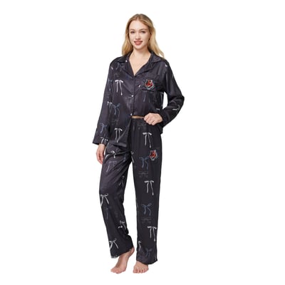  Cincinnati Bengals Concepts Sport Women's Poppy Satin Long Sleeve Top and Pants Sleep Set - Black