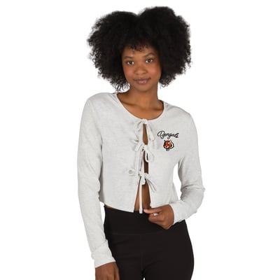 Cincinnati Bengals Concepts Sport Women's Fray Knit Long-Sleeve Tie Front Top - Gray
