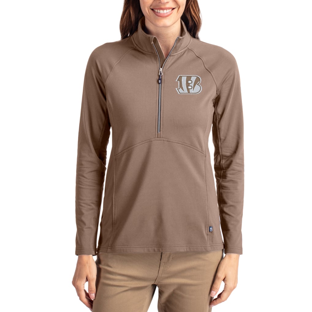 Cincinnati Bengals Cutter & Buck Women's Tonal Adapt Eco Knit Stretch Recycled Raglan Half-Zip Pullover - Brown