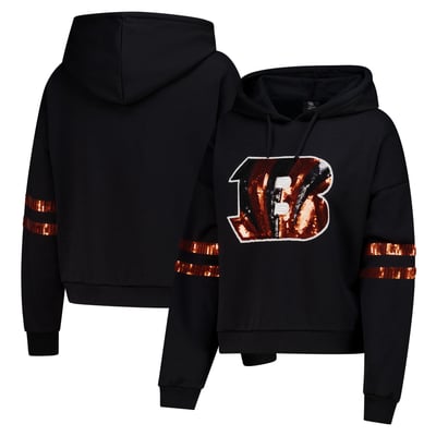 Cincinnati Bengals FABGATING by Cuce Women's Cropped Sequins Hoodie - Black