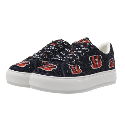  Cincinnati Bengals FABGATING by Cuce Women's Crystal Team Logo Sneakers - Black